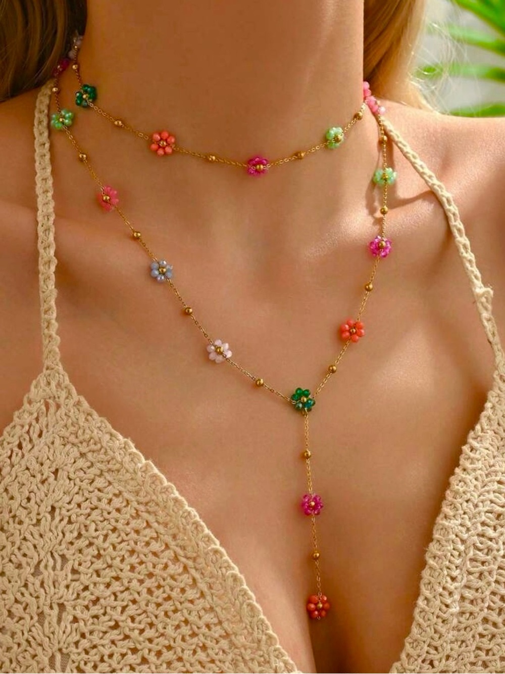 Gold  Floral Lariat Necklace